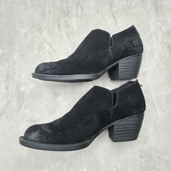 Born Ankle Boots 7.5 Black Leather Block Heel Western Rugged Comfort Shoe Bootie - Picture 7 of 11